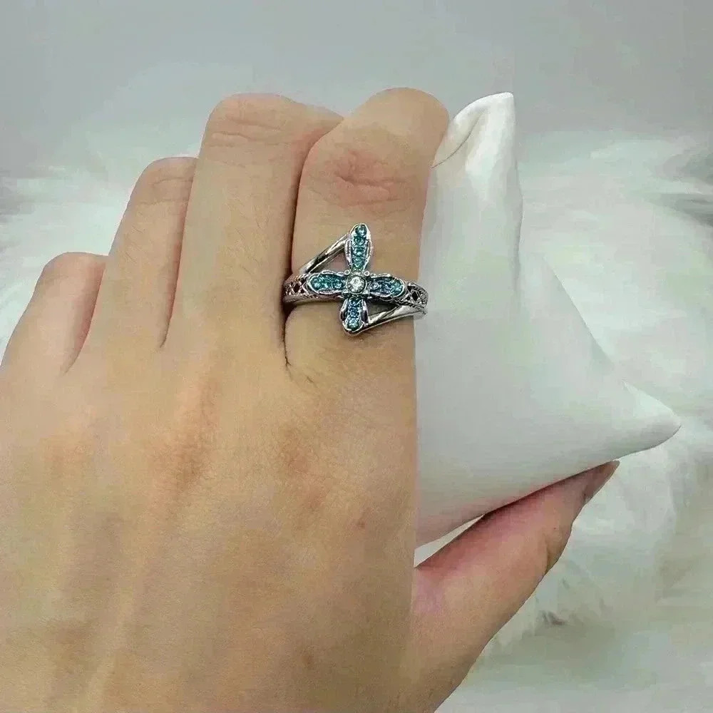 Blue Rhinestone Cross Ring Size 8 - Picture 3 of 6